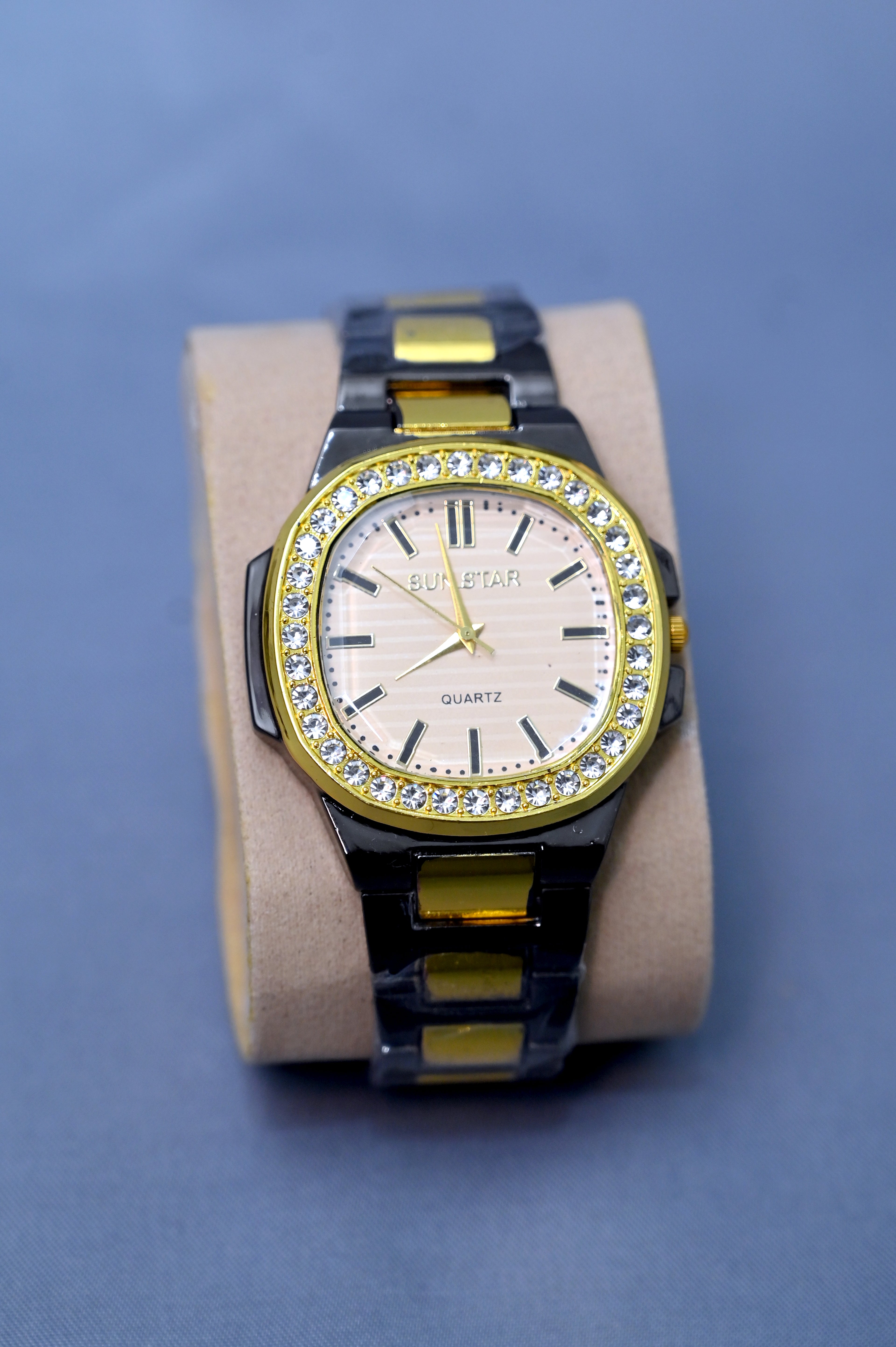Sunstar 'Bling' Two-Tone Black & Gold Quartz Watch