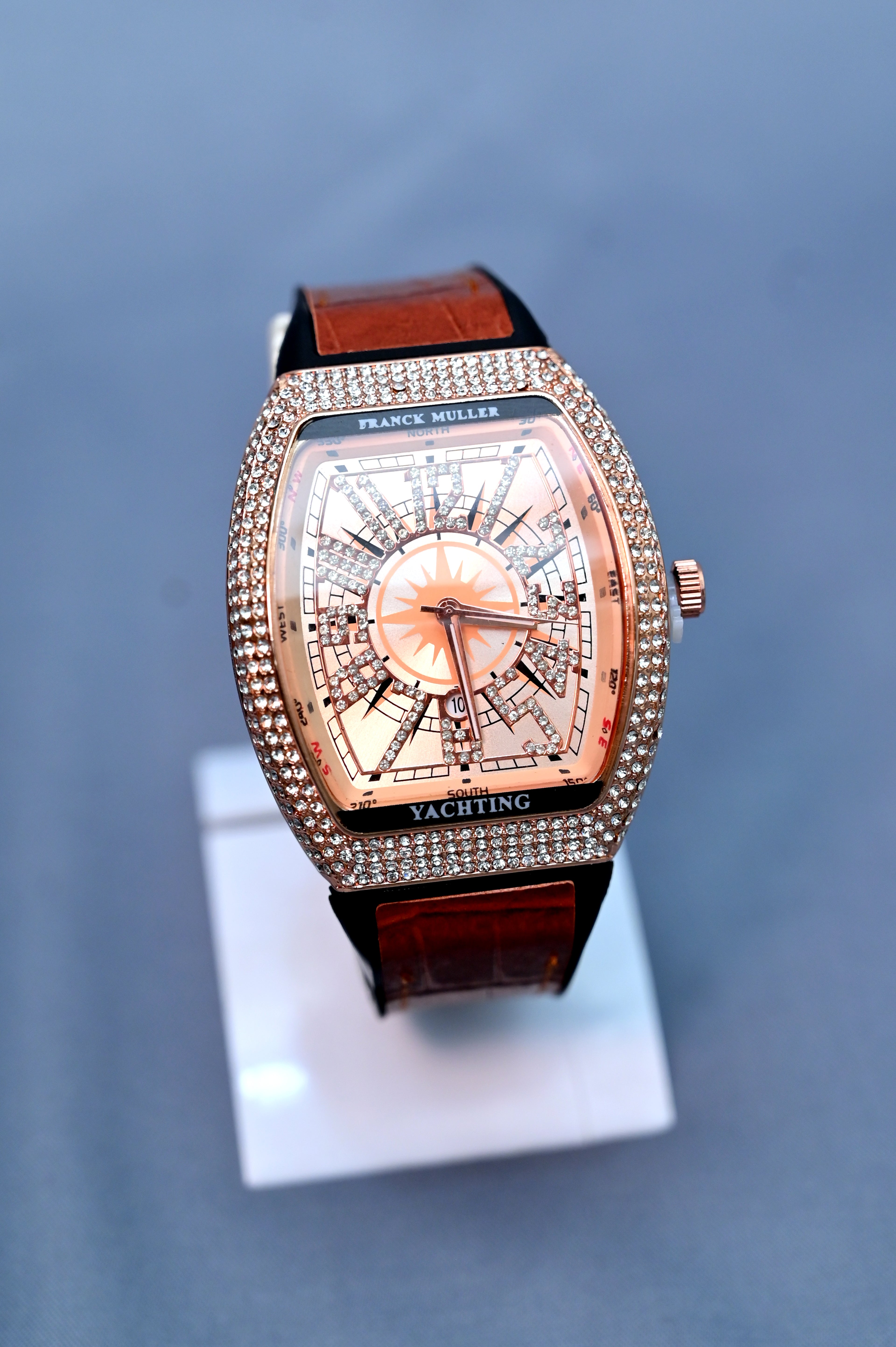 Franck Muller Vanguard Yachting Watch with Diamond-Set Bezel and Rose Gold Dial