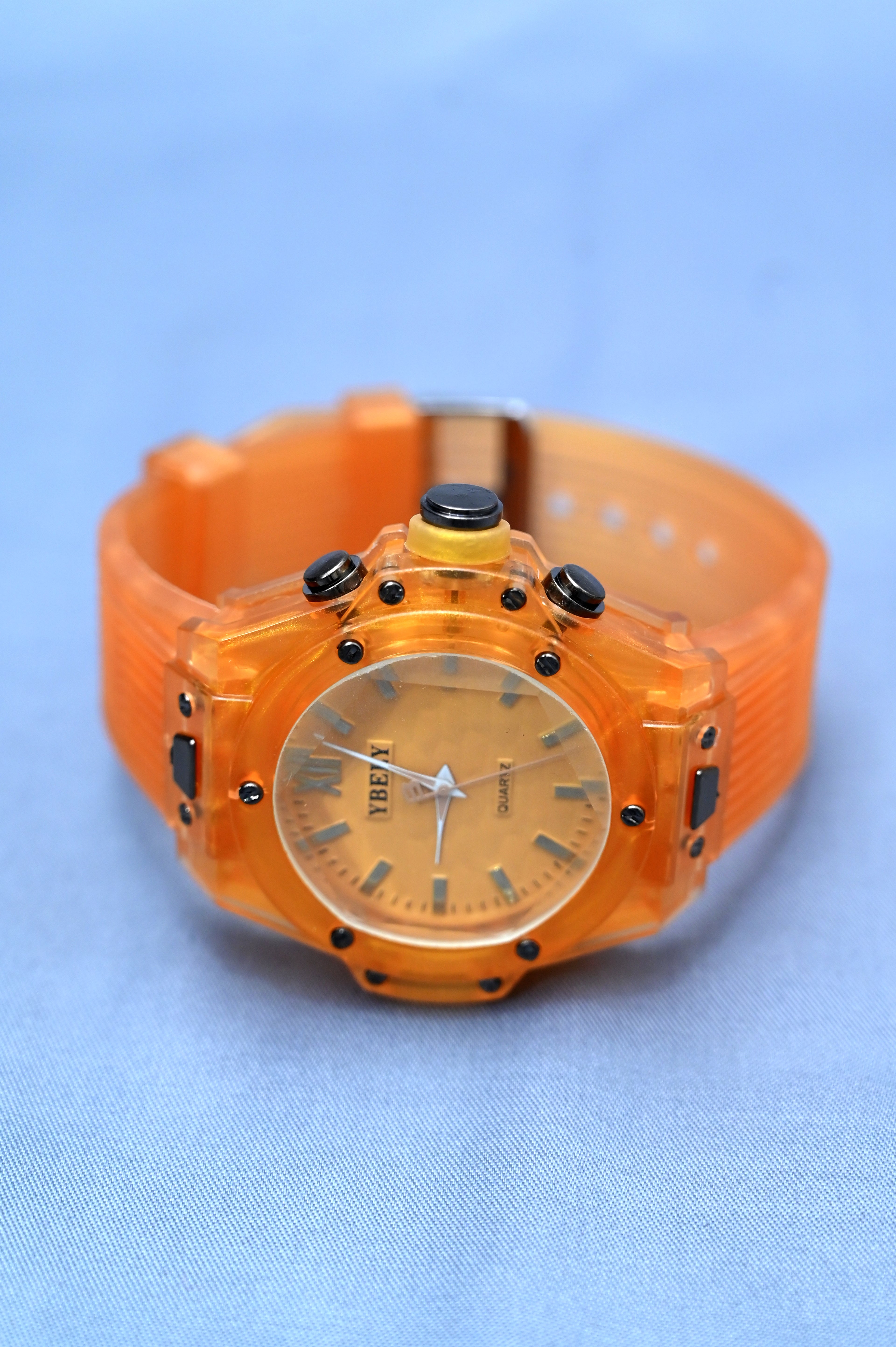 Vibrant Orange Translucent Quartz Wristwatch